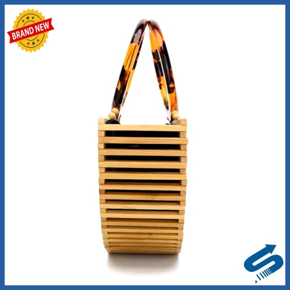 Small Bamboo Tote Bag with Acrylic Handles, Eco-Friendly Summer Beach Purse - Picture 6 of 7